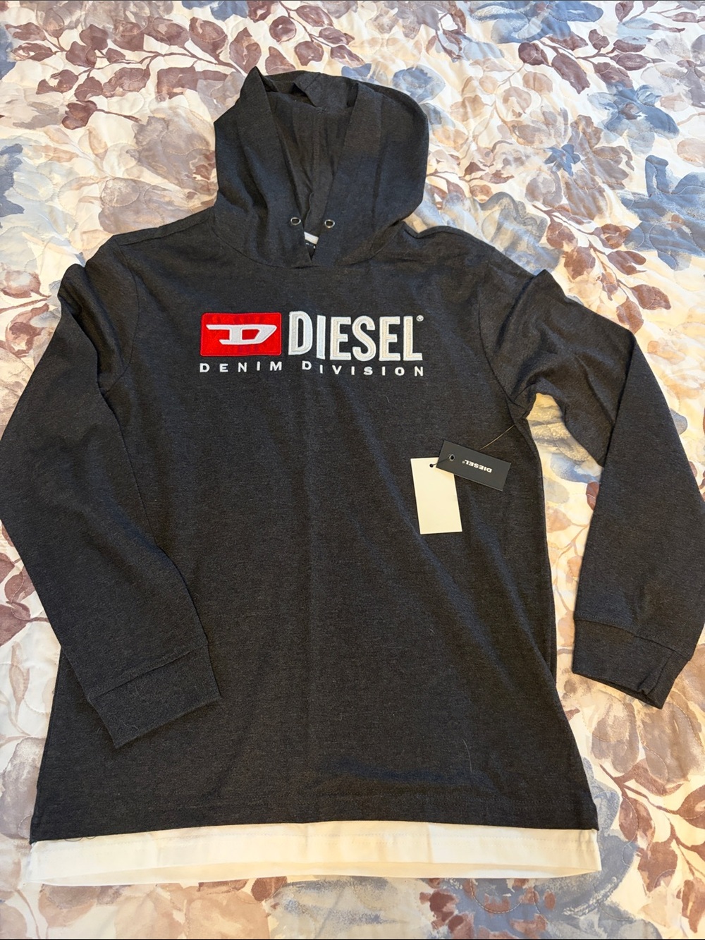 Diesel Charcoal Hoodie with Red Logo Accent